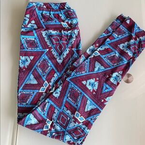 Lularoe OS geometric red and blue leggings
